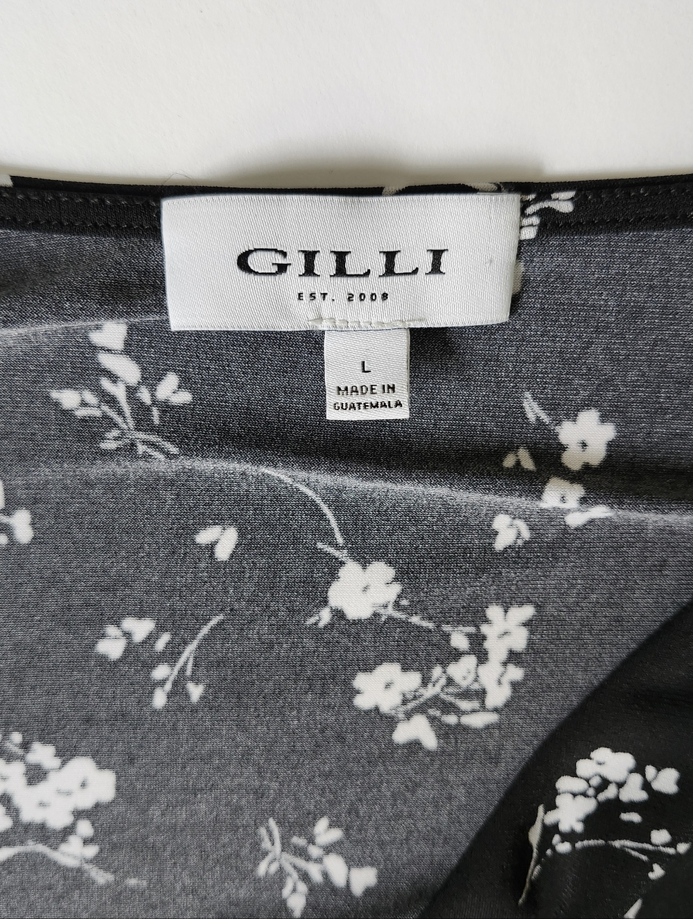 Gilli Short Sleeve Vneck Maxi Dress Womens Large Black White Floral Faux Wrap - Picture 6 of 10